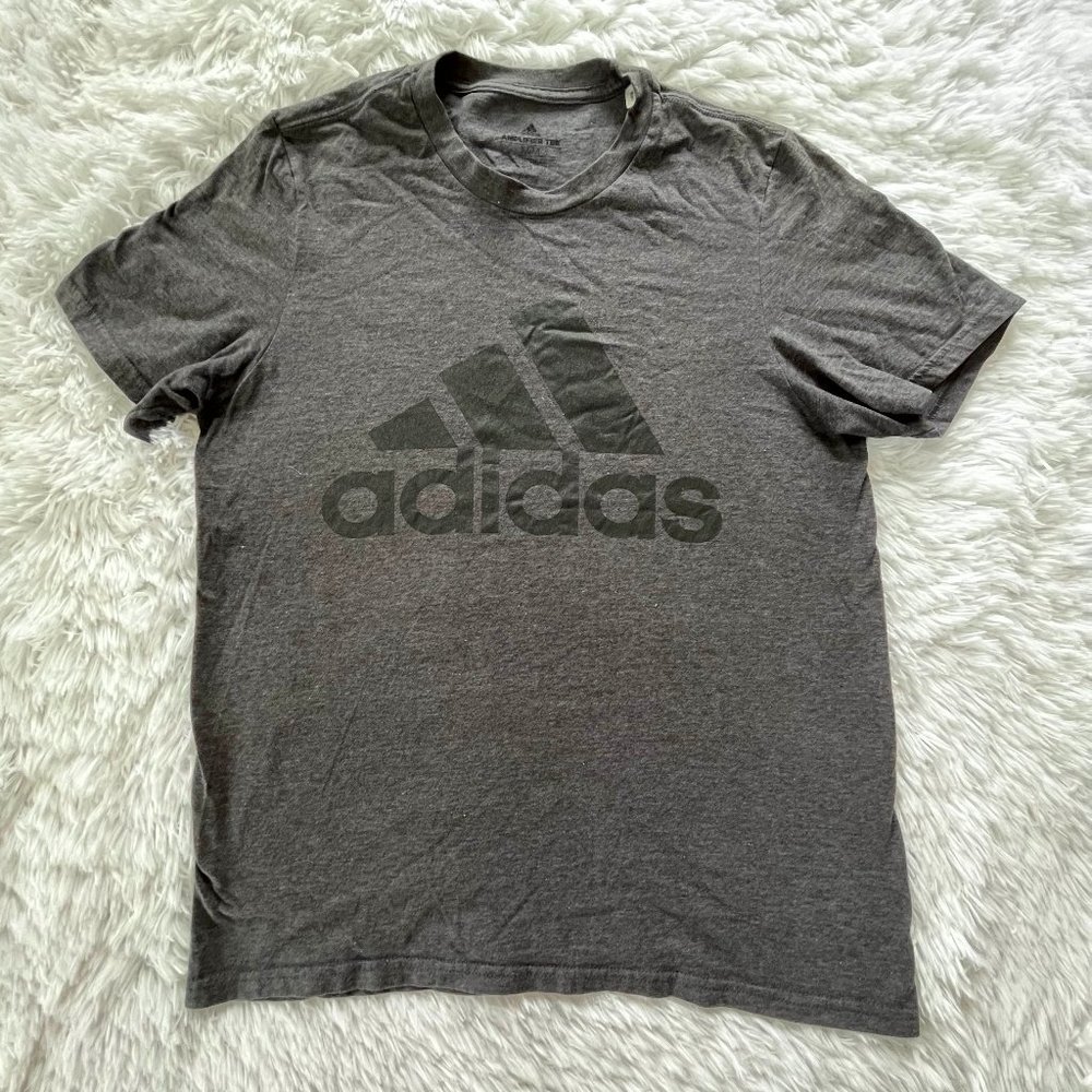 Medium Mens Dark Gray & Black Logo Adidas Tshirt